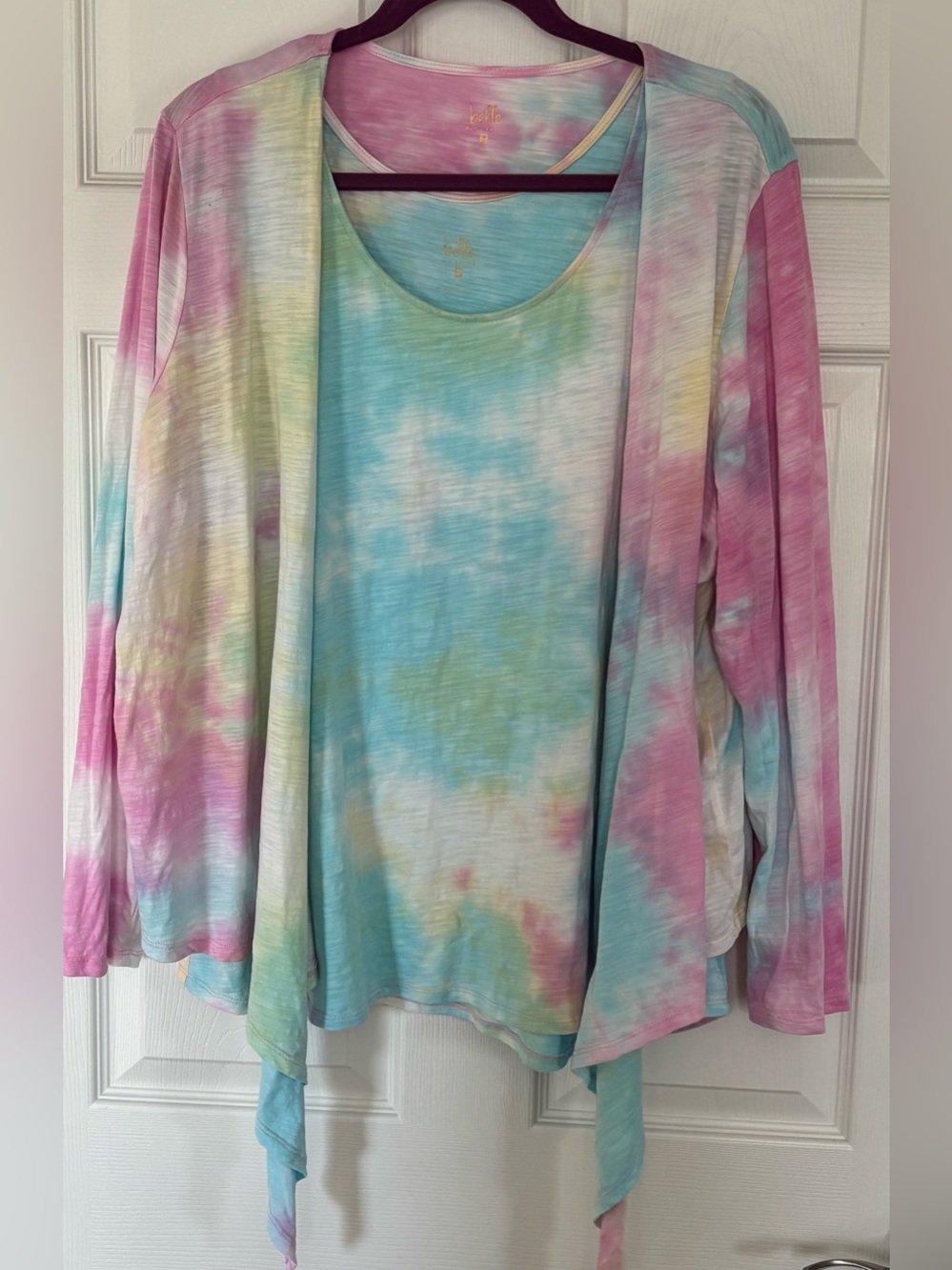 Belle by Kim Gravel Pastel Tie-Dye Open Cardigan & Tank Set - Blue, Pink, Yellow